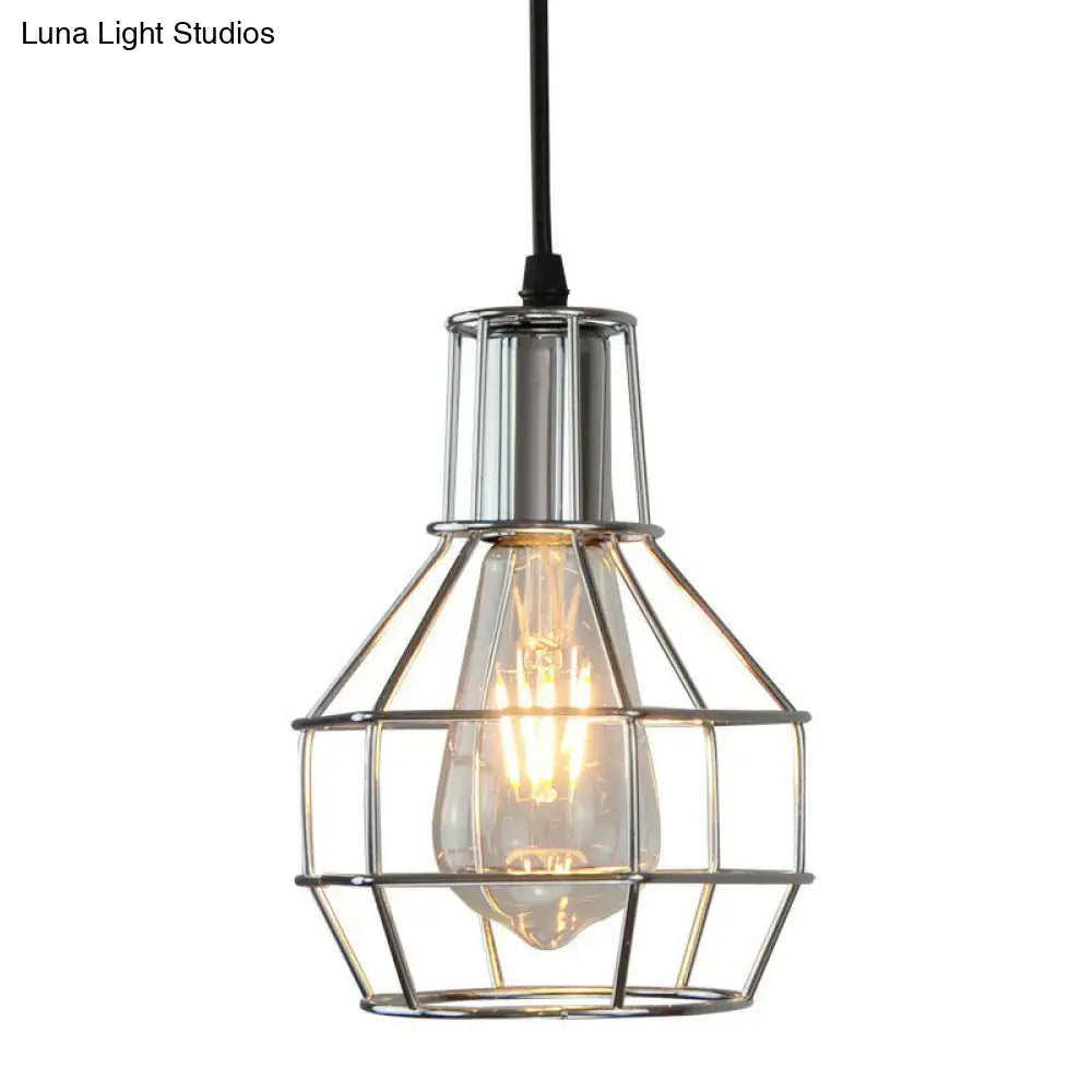 Industrial Metal Cage Pendant Light Fixture - Ball Shaped Bedroom Ceiling Hang Lamp 1 Bulb