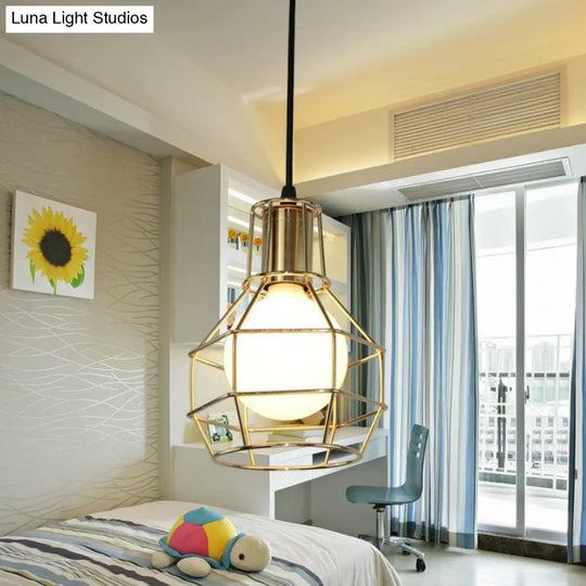 Industrial Metal Cage Pendant Light Fixture - Ball Shaped Bedroom Ceiling Hang Lamp 1 Bulb