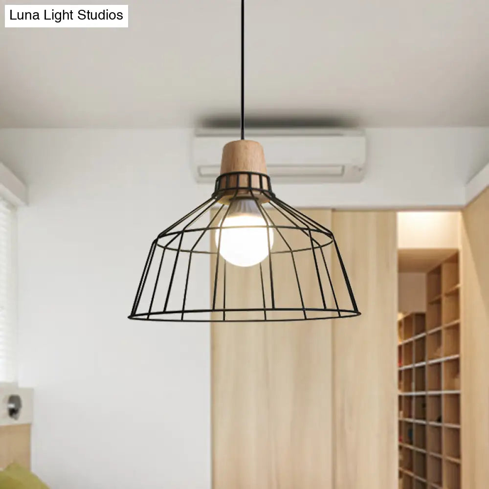 Industrial Metal Cage Pendant Light With Barn Shade And Cord - Perfect For Kitchen Dining Areas