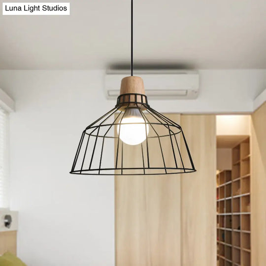 Industrial Metal Cage Pendant Light With Barn Shade And Cord - Perfect For Kitchen Dining Areas