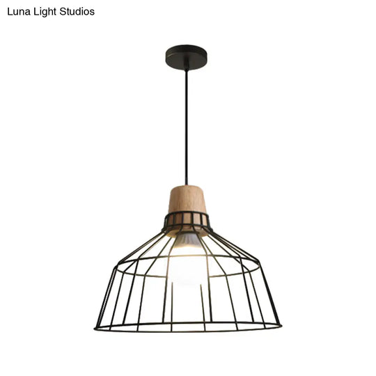 Industrial Metal Cage Pendant Light With Barn Shade And Cord - Perfect For Kitchen Dining Areas