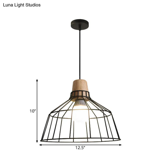 Industrial Metal Cage Pendant Light With Barn Shade And Cord - Perfect For Kitchen Dining Areas