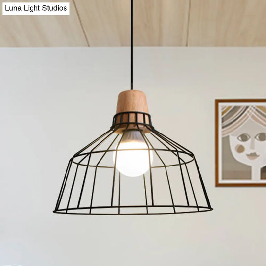 Industrial Metal Wire Cage Pendant Light With Bottle/Barn Shade