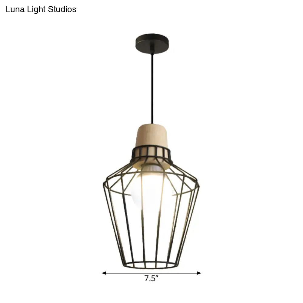 Industrial Metal Cage Pendant Light With Barn Shade And Cord - Perfect For Kitchen Dining Areas