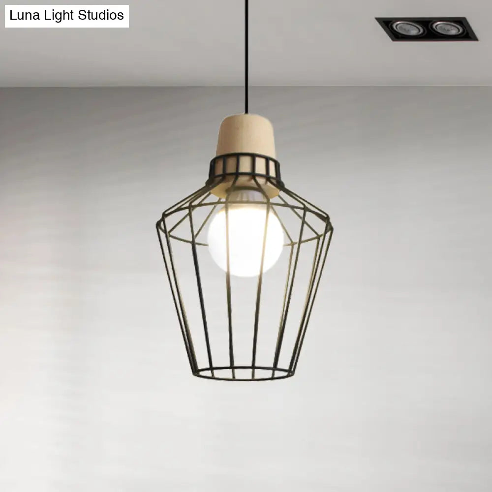 Industrial Metal Cage Pendant Light With Barn Shade And Cord - Perfect For Kitchen Dining Areas