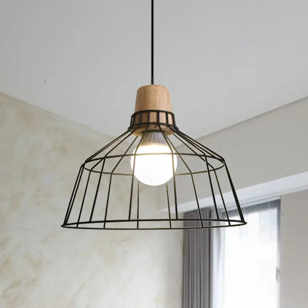 Industrial Metal Cage Pendant Light With Barn Shade And Cord - Perfect For Kitchen Dining Areas