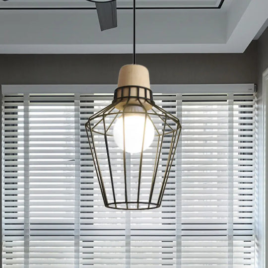 Industrial Metal Cage Pendant Light With Barn Shade And Cord - Perfect For Kitchen Dining Areas