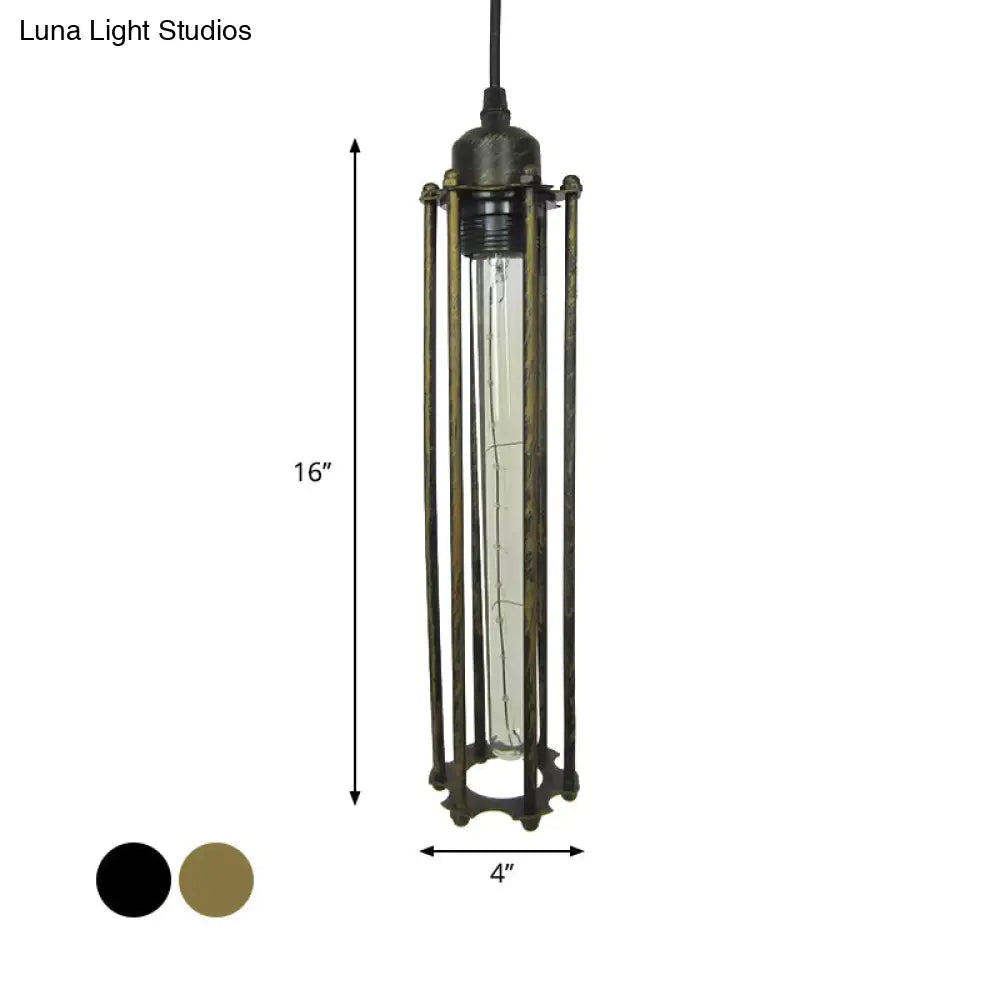 Industrial Metal Cage Pendant Light With Black/Bronze Finish - Bedroom Hanging Lamp Fixture