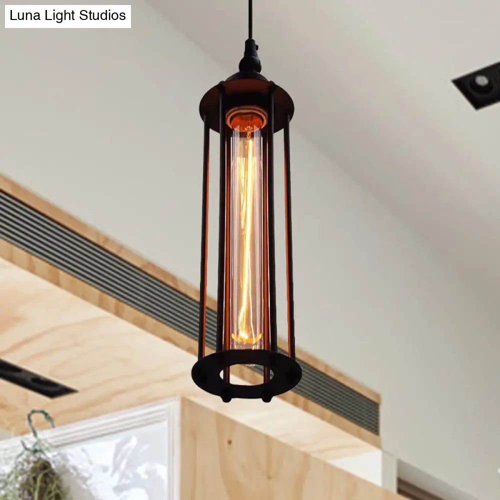 Industrial Metal Cage Pendant Light With Black/Bronze Finish - Bedroom Hanging Lamp Fixture