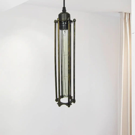 Industrial Metal Cage Pendant Light With Black/Bronze Finish - Bedroom Hanging Lamp Fixture Bronze