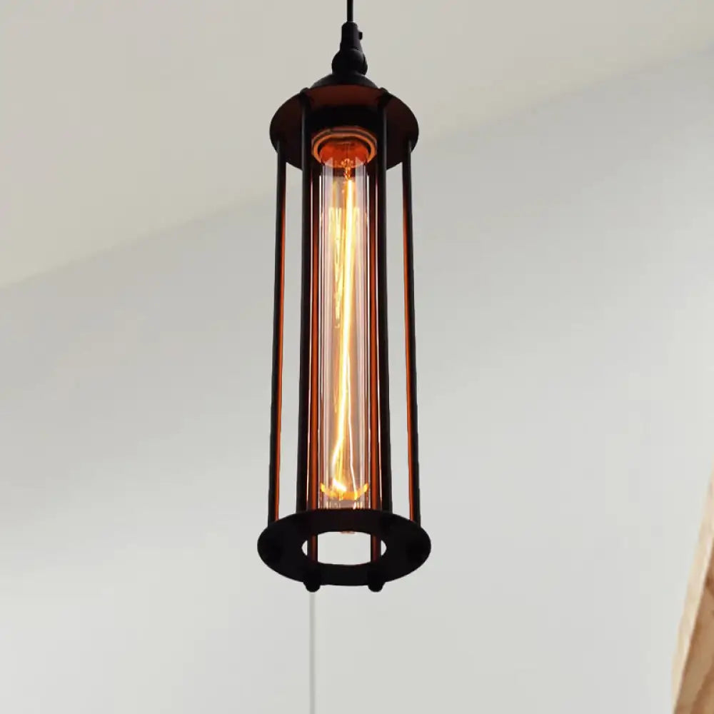 Industrial Metal Cage Pendant Light With Black/Bronze Finish - Bedroom Hanging Lamp Fixture Black