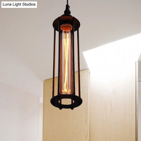 Industrial Metal Cage Pendant Light With Black/Bronze Finish - Bedroom Hanging Lamp Fixture