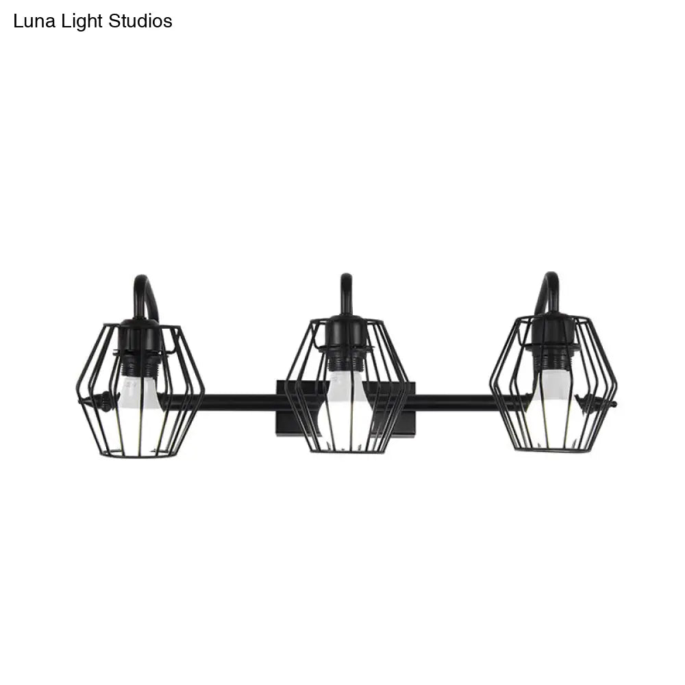 Industrial Metal Caged Wall Mount Sconce Light - 2/3 Lights For Living Room In Black/White