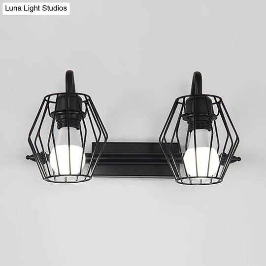 Industrial Metal Caged Wall Mount Sconce Light - 2/3 Lights For Living Room In Black/White