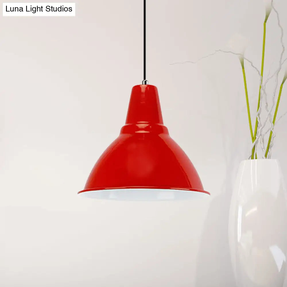 Industrial Dome Shade Metal Ceiling Fixture: Stylish Hanging Light In Red/Yellow - Perfect For