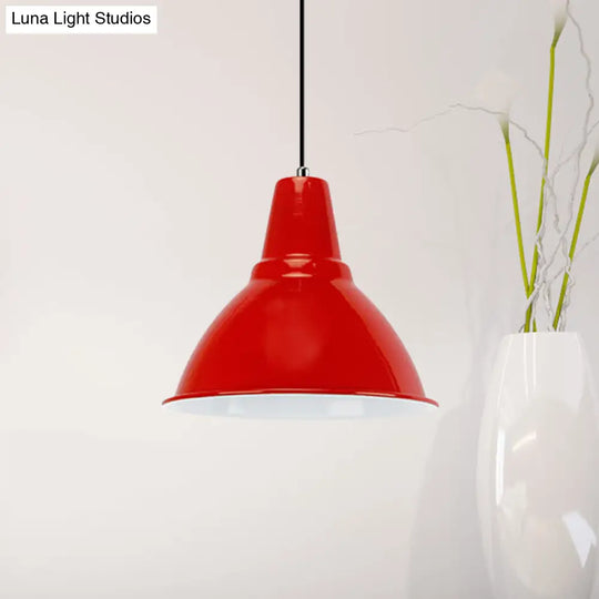 Industrial Dome Shade Metal Ceiling Fixture: Stylish Hanging Light In Red/Yellow - Perfect For