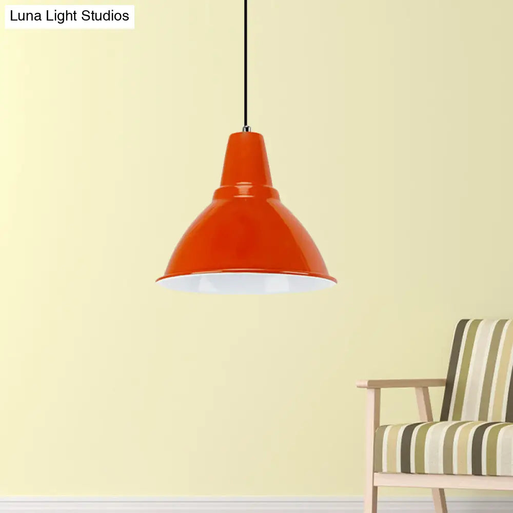 Industrial Dome Shade Metal Ceiling Fixture: Stylish Hanging Light In Red/Yellow - Perfect For