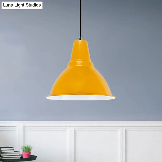 Industrial Dome Shade Metal Ceiling Fixture: Stylish Hanging Light In Red/Yellow - Perfect For