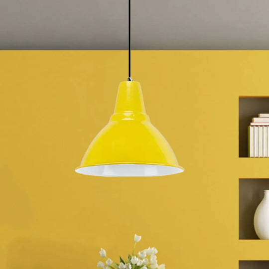 Industrial Metal Ceiling Fixture - Stylish Dome Shade Hanging Light In Red/Yellow Yellow