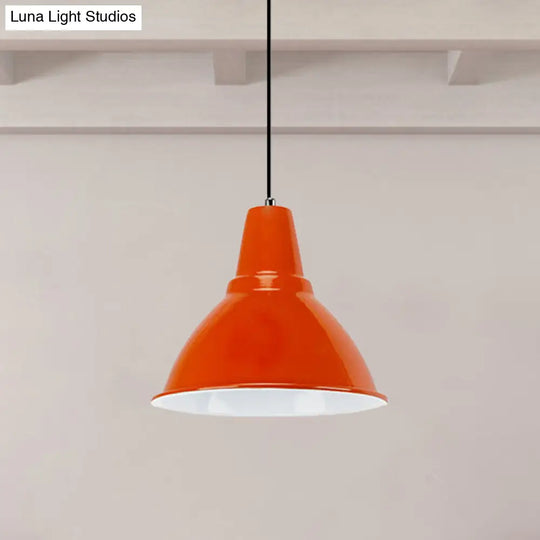 Industrial Dome Shade Metal Ceiling Fixture: Stylish Hanging Light In Red/Yellow - Perfect For