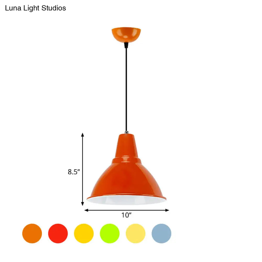 Industrial Dome Shade Metal Ceiling Fixture: Stylish Hanging Light In Red/Yellow - Perfect For