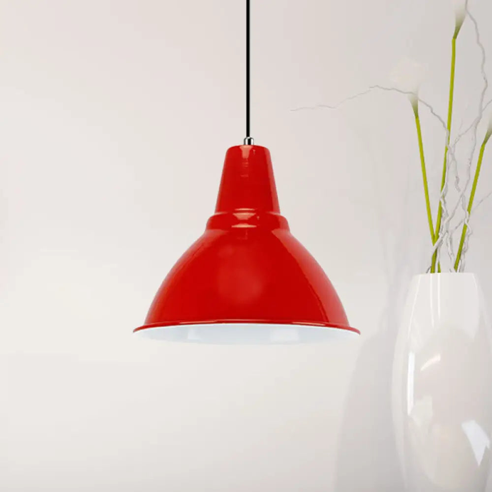 Industrial Metal Ceiling Fixture - Stylish Dome Shade Hanging Light In Red/Yellow Red