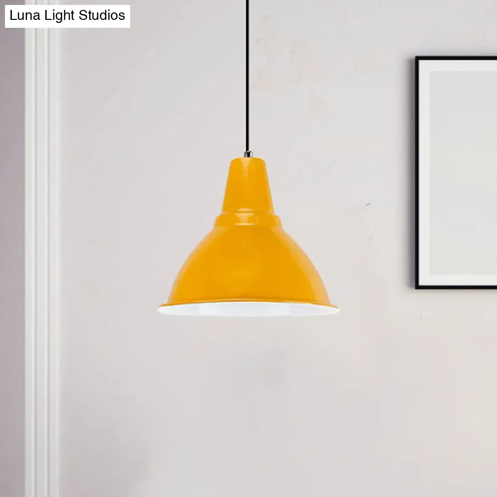 Industrial Dome Shade Metal Ceiling Fixture: Stylish Hanging Light In Red/Yellow - Perfect For