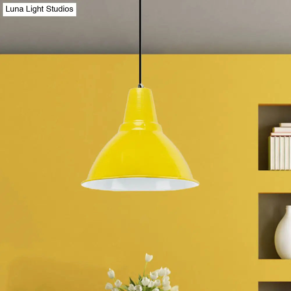 Industrial Dome Shade Metal Ceiling Fixture: Stylish Hanging Light In Red/Yellow - Perfect For