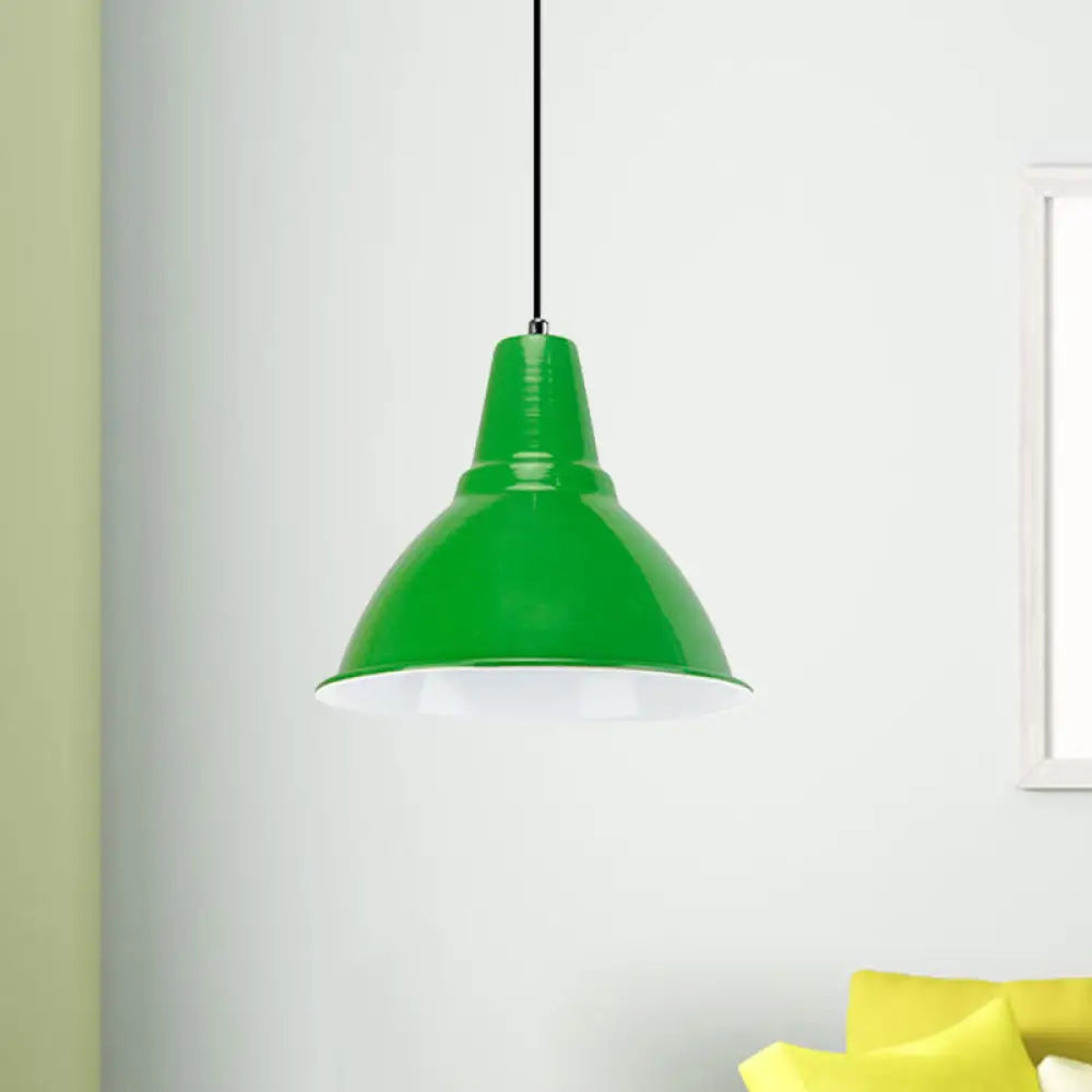 Industrial Metal Ceiling Fixture - Stylish Dome Shade Hanging Light In Red/Yellow Green