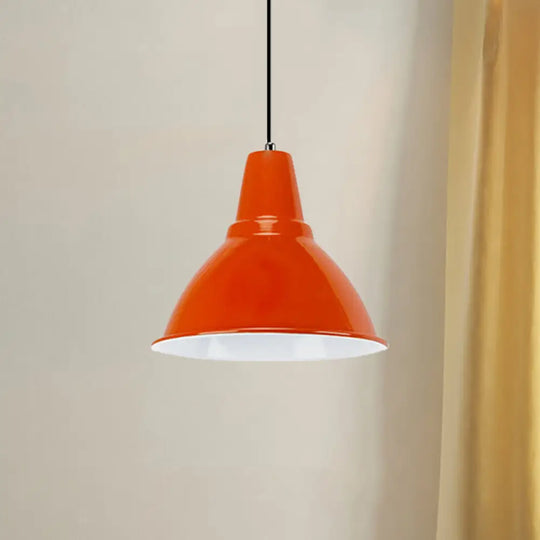 Industrial Metal Ceiling Fixture - Stylish Dome Shade Hanging Light In Red/Yellow Orange