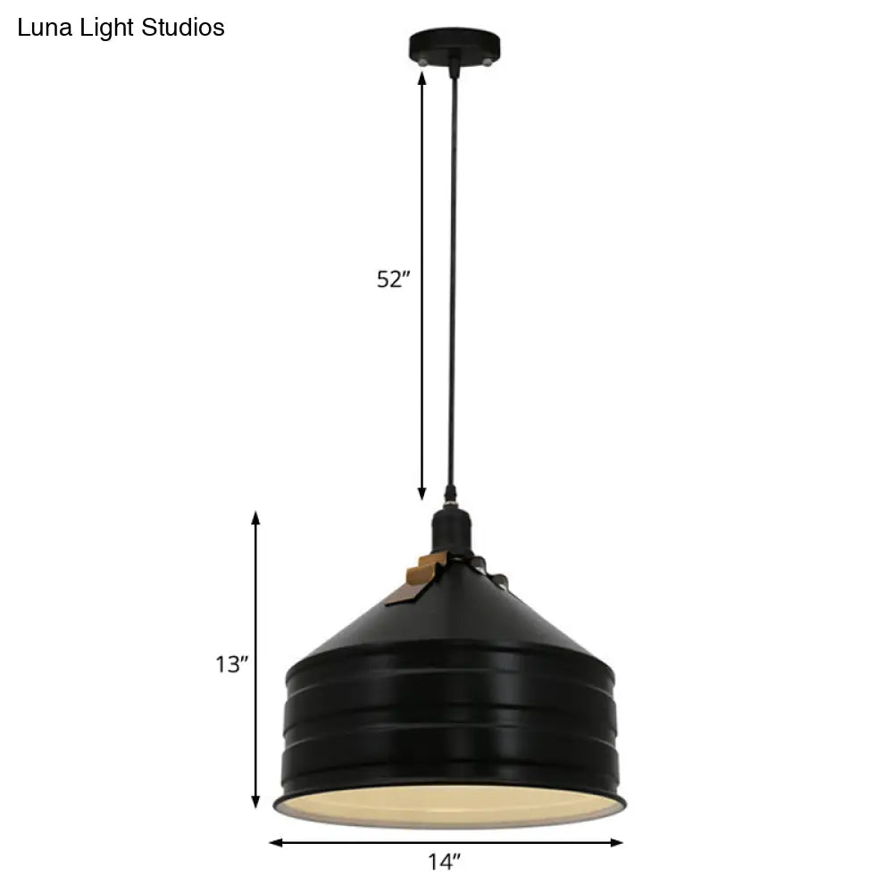 Industrial Metal Ceiling Hanging Lamp With Black Drum Shade – 1-Light Pendant For Bedroom