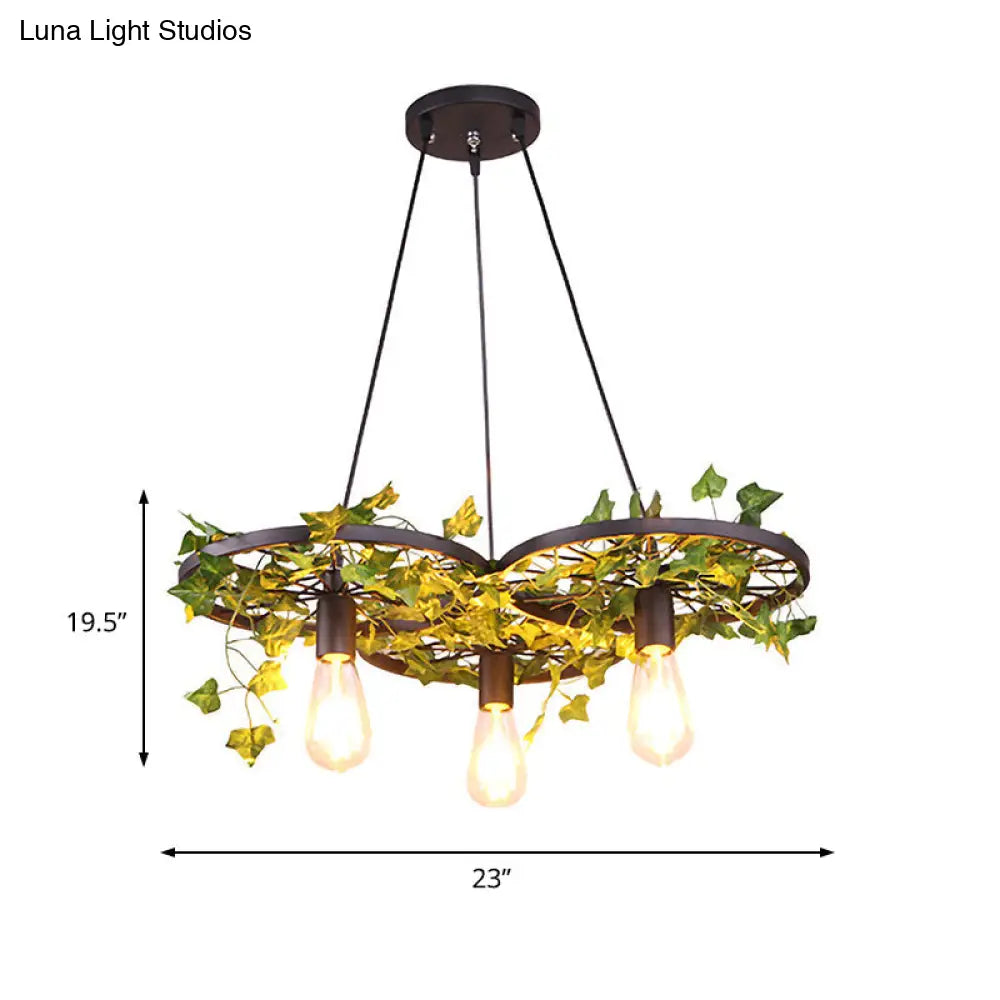 Industrial Metal Ceiling Lamp With Green Wagon Design And Plant Decoration - 3/6 Heads For