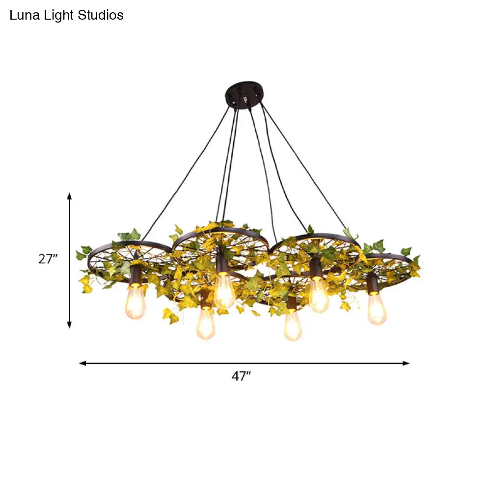 Industrial Metal Ceiling Lamp With Plant Decor And Multiple Heads For Restaurant