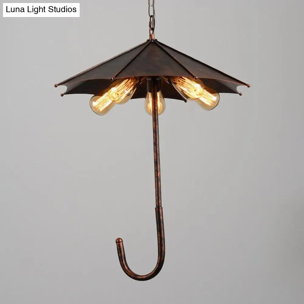 Industrial Rustic Metal Pendant Chandelier With Exposed Bulb - 5 Lights | Restaurant Hanging Fixture