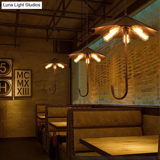 Industrial Rustic Metal Pendant Chandelier With Exposed Bulb - 5 Lights | Restaurant Hanging Fixture