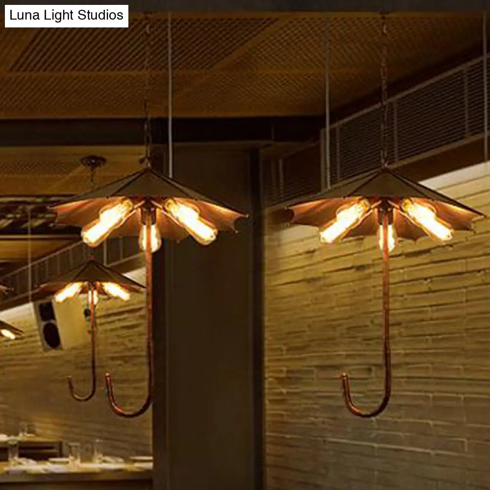 Industrial Rustic Metal Pendant Chandelier With Exposed Bulb - 5 Lights | Restaurant Hanging Fixture