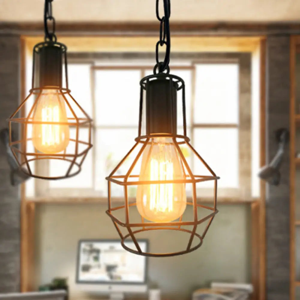 Industrial Metal Ceiling Pendant Light - Rust/Black Living Room Black