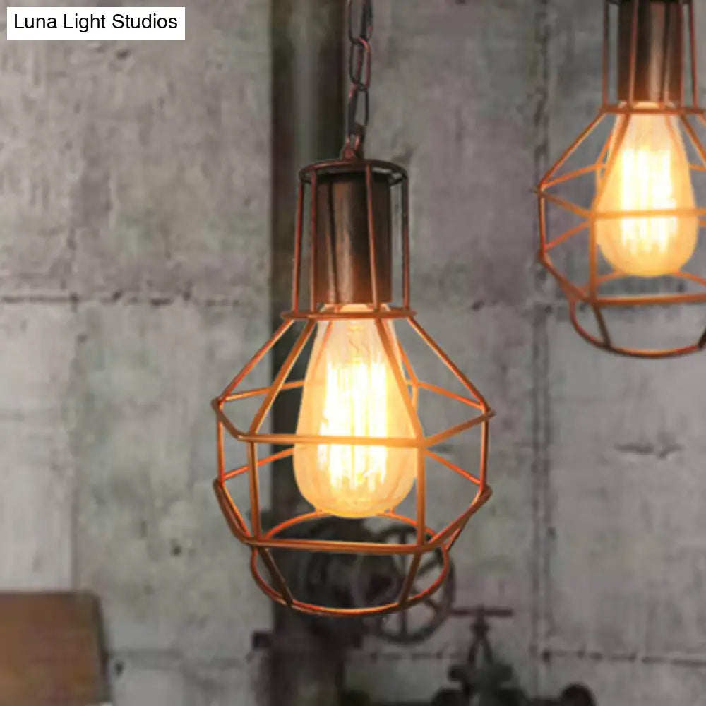 Industrial Metal Pendant Light In Rust/Black For Living Room Rust