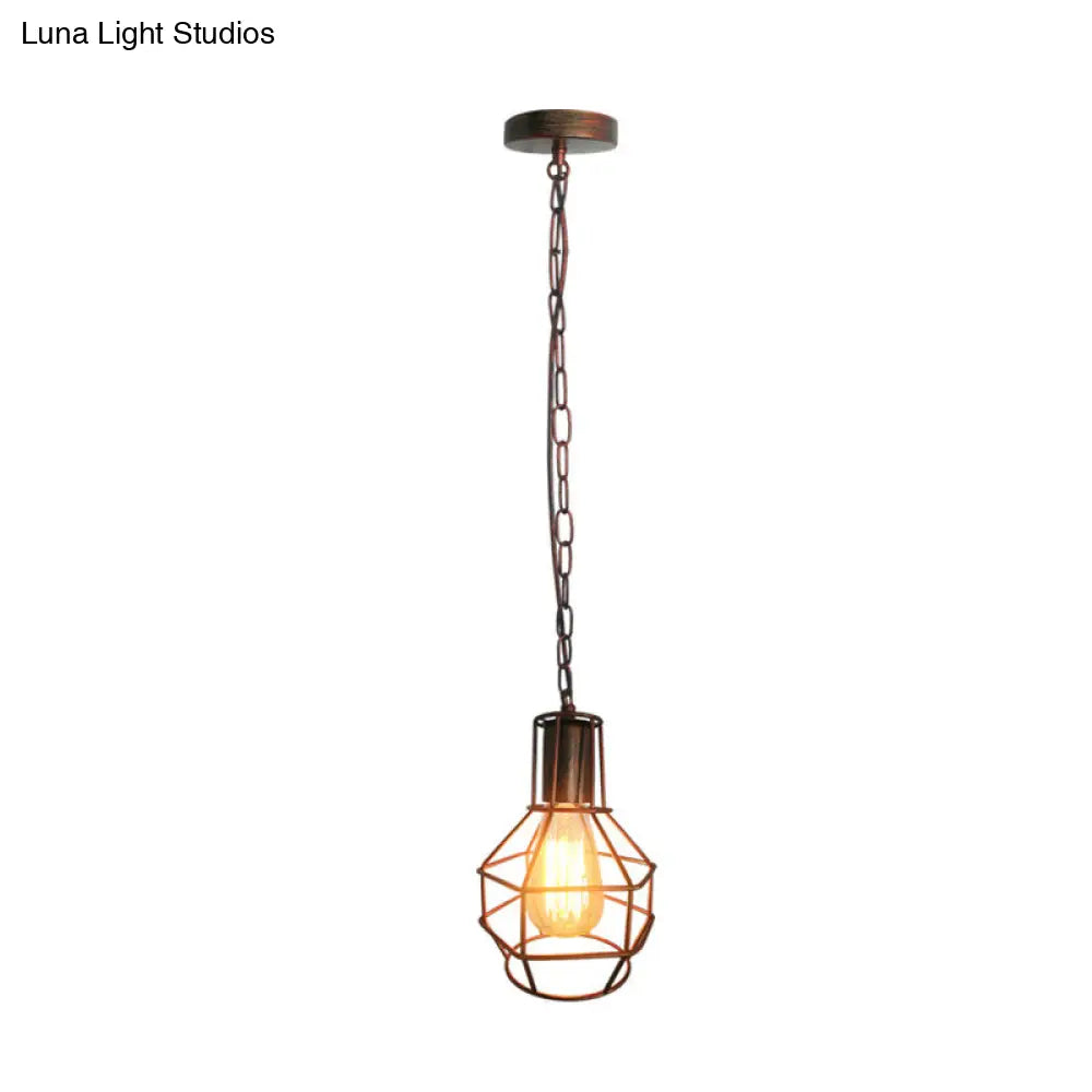 Industrial Metal Pendant Light In Rust/Black For Living Room