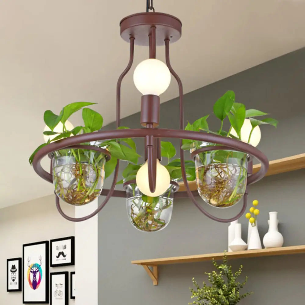 Industrial Metal Chandelier 4/7/10-Bulb Led Hanging Lamp In Coffee Perfect For Living Room 4 /