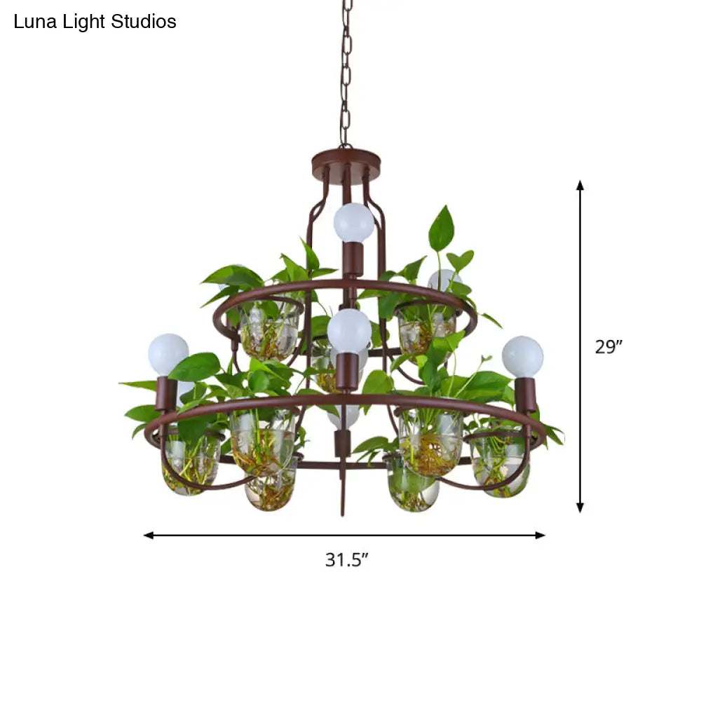 Industrial Metal Chandelier 4/7/10-Bulb Led Hanging Lamp In Coffee Perfect For Living Room