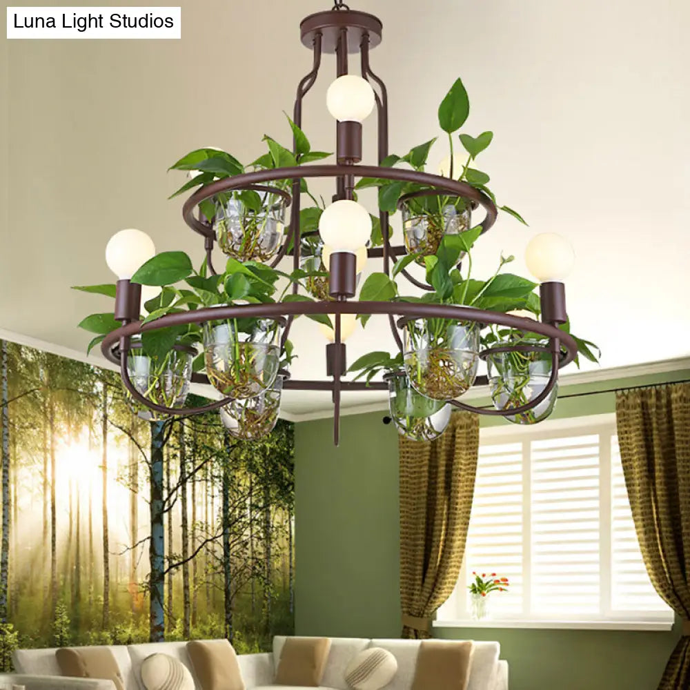 Industrial Metal Chandelier Light | 1/2-Tier 4/7/10 Bulbs Led Coffee