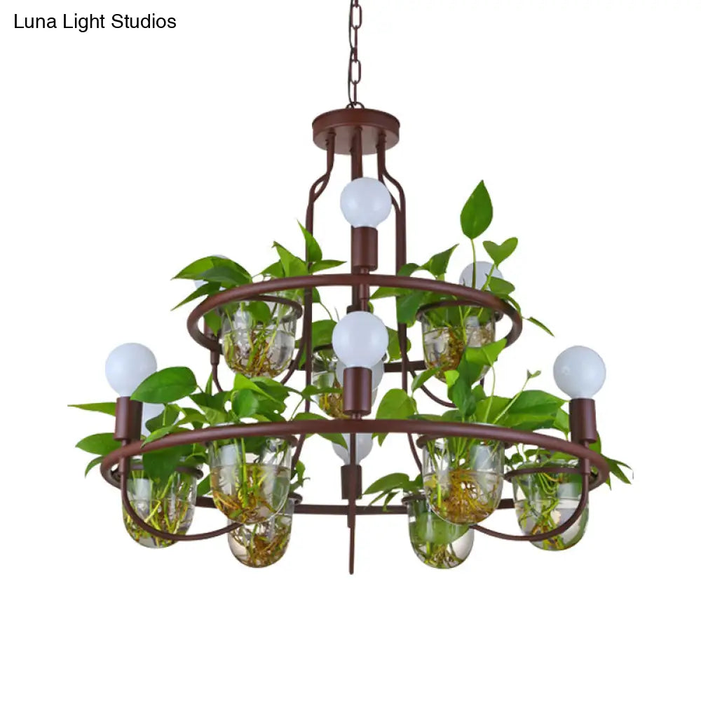 Industrial Metal Chandelier 4/7/10-Bulb Led Hanging Lamp In Coffee Perfect For Living Room