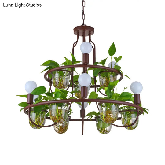 Industrial Metal Chandelier 4/7/10-Bulb Led Hanging Lamp In Coffee Perfect For Living Room