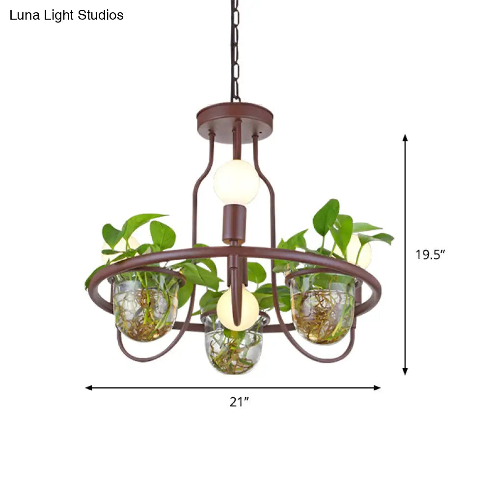 Industrial Metal Chandelier 4/7/10-Bulb Led Hanging Lamp In Coffee Perfect For Living Room