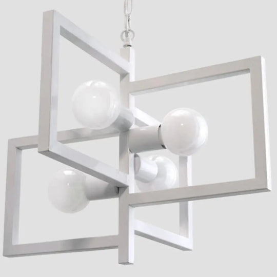 Industrial Metal Chandelier: 4-Light Square Pendant For Restaurants White