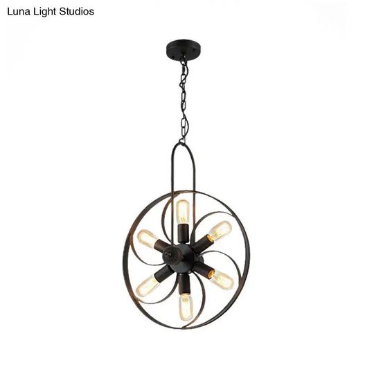 Industrial Style Black Metal Chandelier Light: 6-Light Dining Room Pendant With Adjustable Chain