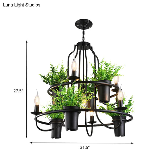 Industrial Metal Chandelier Light - 4/7 Bulbs Led Hanging Lamp In Black With Plant Perfect For