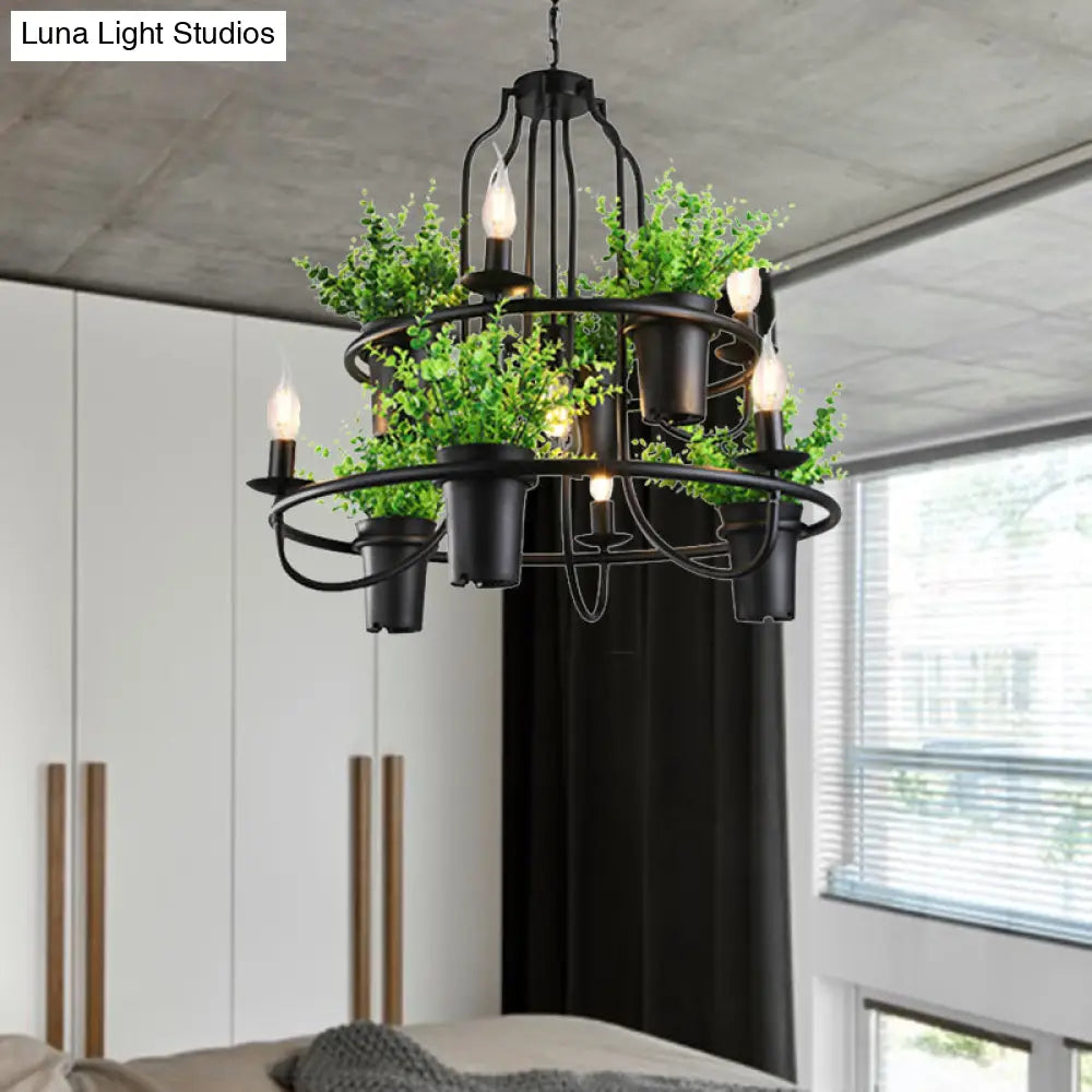 Industrial Metal Chandelier Light - 4/7 Bulbs Led Hanging Lamp In Black With Plant Perfect For