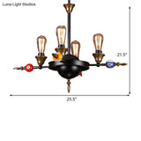 Industrial Metal Chandelier With Exposed Bulb - 4/6 Light Pendant Lighting For Dining Room In Black